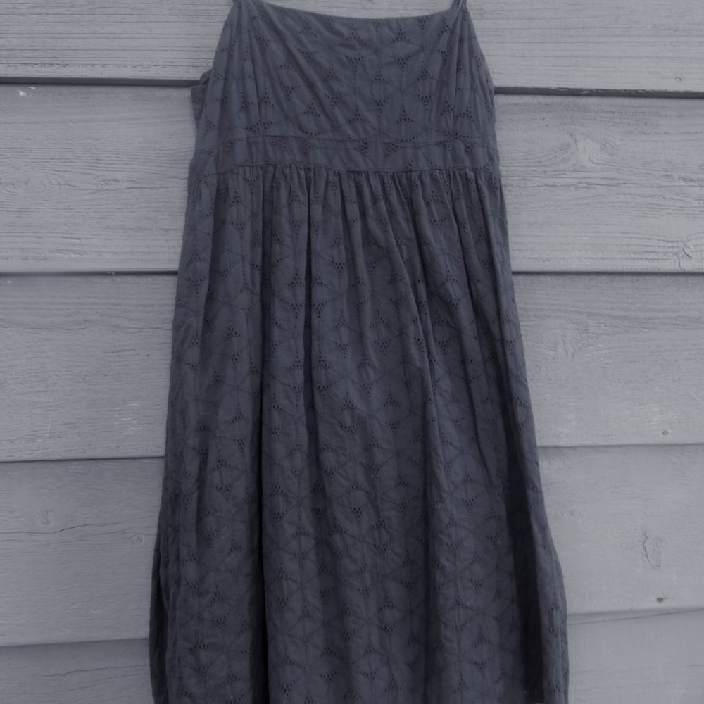 Navy Blue Eyelet Summer Dress w Spaghetti Straps